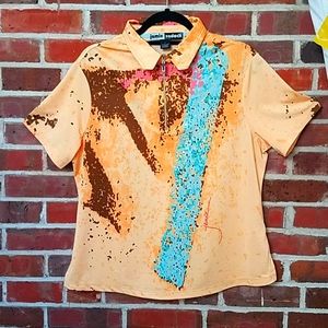 Jamie Sadock Short Sleeve Golf Shirt Orange Teal